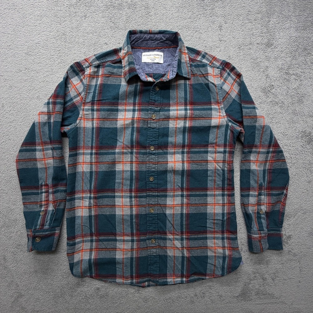 Hudson & Barrow Shirt Mens Small Green Plaid Mountain Flannel Long Sleeve Casual